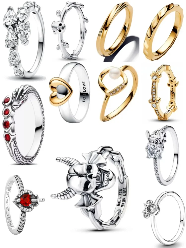 خاتم أوروبي جديد 925 فضي، أحمر على شكل قلب، لؤلؤي مناسب للمجوهرات الرائعة عالية الجودة للنساء في حفلات الزفاف