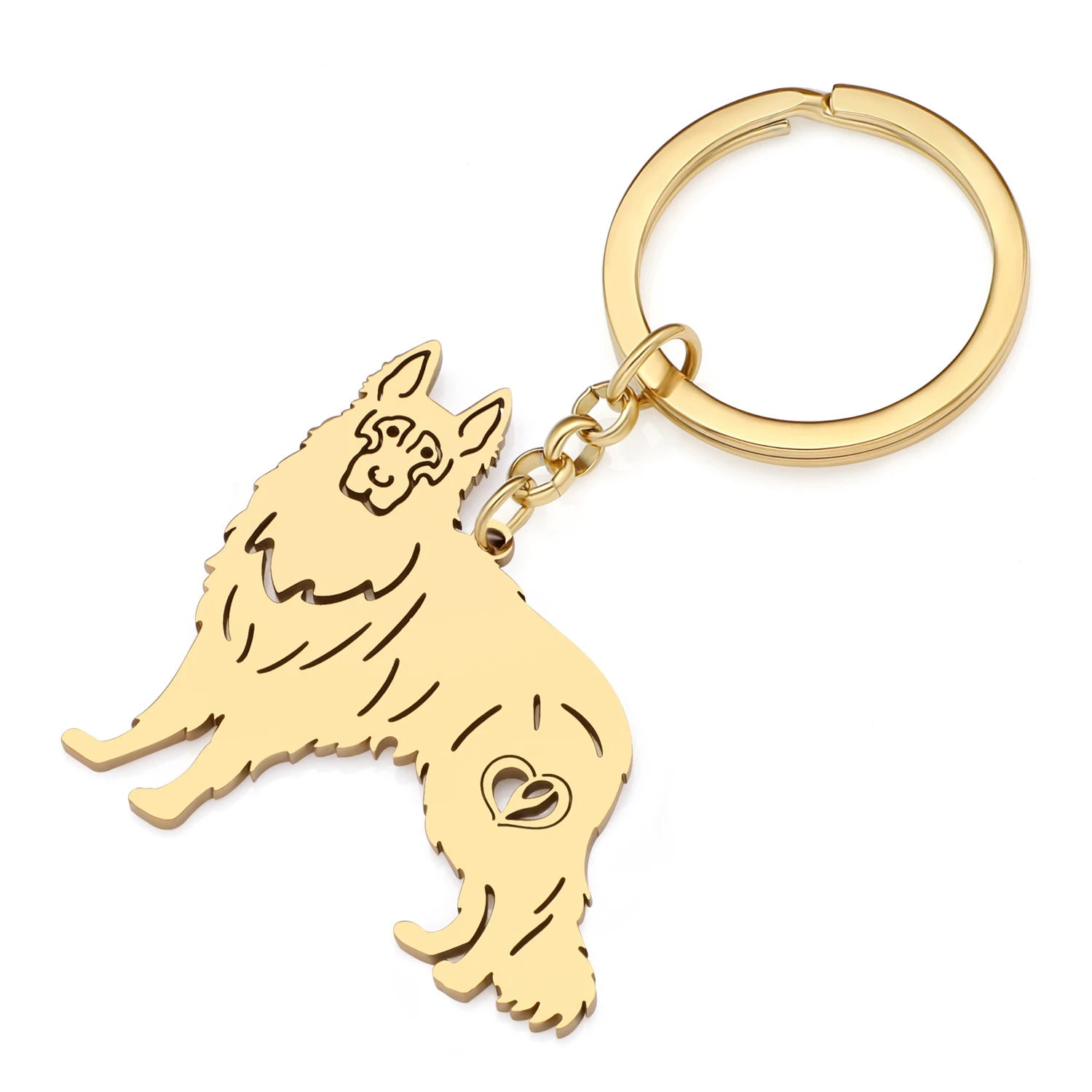 Bonsny Stainless Steel Gold-plated Shepherd Dog Key Chain Pet Keychain Ring Animal Bag Charms For Women Girls Car Gifts Jewelry