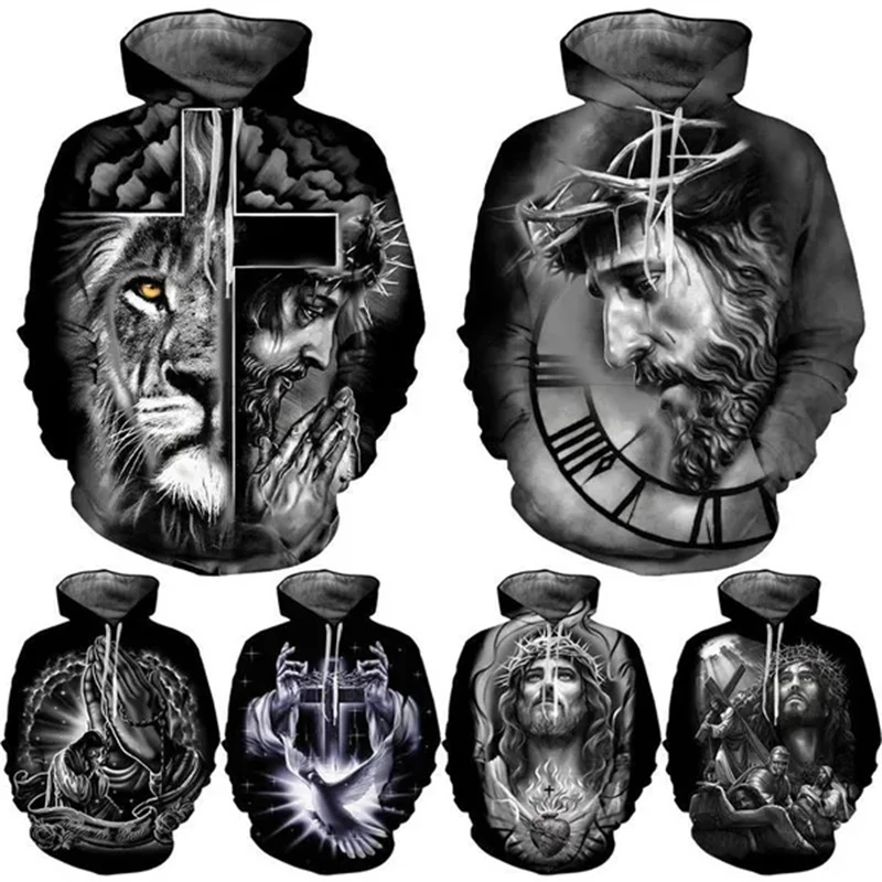 

Christian Men Women Fashion Black Hoodies Cross Jesus 3d Printed Hooded Sweatshirt Unisex Fashion Long Sleeve Streetwear Tops