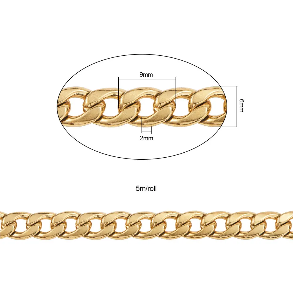 PandaHall 5m (16.4 Ft) Stainless Steel Curb Unfinished Chains Unwelded with Spool for Women Men Necklace Bracelet Jewelry Making