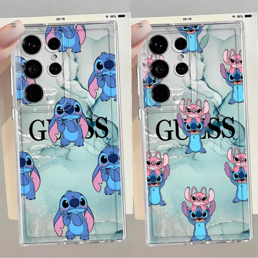 Funda de teléfono transparente de Stitch Angel de Disney para Samsung Galaxy S23 Ultra S21 Note 20 Ultra 10 S24 S22 FE S20 Plus S25 Edge
