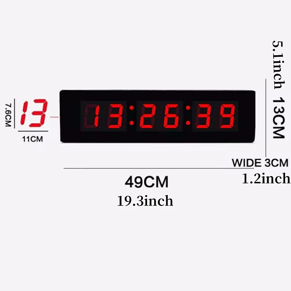 49x13x3cm Large Digital Wall Clock Power-off Memory Table Clock 12/24H Plug-in Electronic LED Clock with EU/US/UK Plug