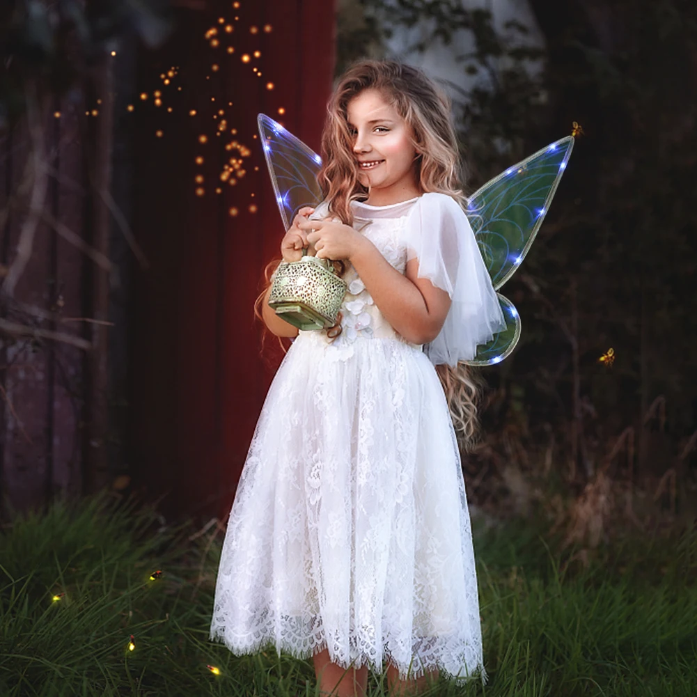 Dress Up Angel Wings LED Fairy Wings Butterfly Sequin Wings Glowing Elf Princess Costume for Kids Girls Christmas Birthday Party