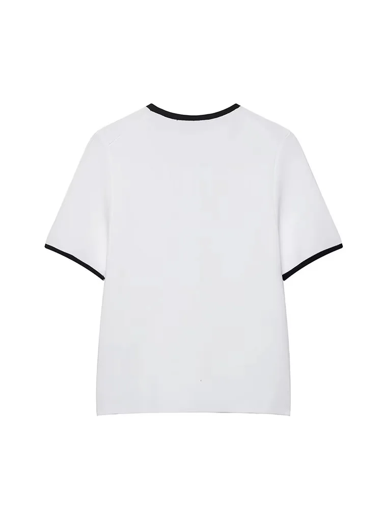 HH Damski Kardigan Casualowy Biały z Dekoltem O-Neck, Krótkim Rękawem, Kieszeniami, Zapinany na Guziki, Damski Sweter z Kokardą i Sznurowaniem, Top 2025