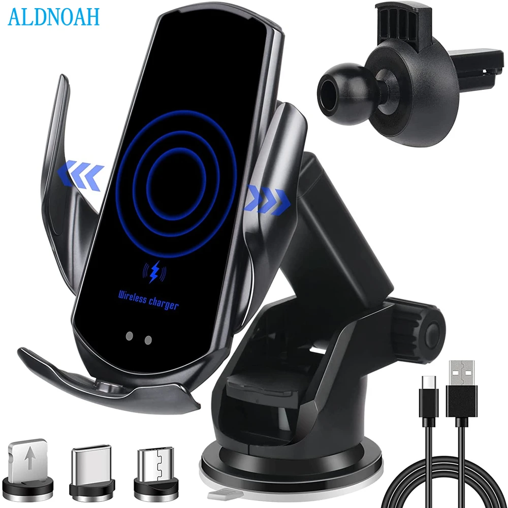 Automatic 15W Qi Car Wireless Charger for iPhone 13 12 11 XR X 8 Samsung S22 S21 Magnetic USB Infrared Sensor Phone Holder Mount