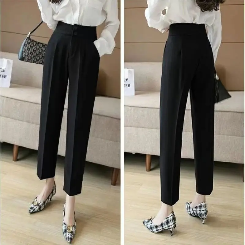 Spring Summer Autumn Women\'s High Waist Suit Pant Korean Office Lady Graceful Joker Work Tailored Trousers Ankle-Length Pants