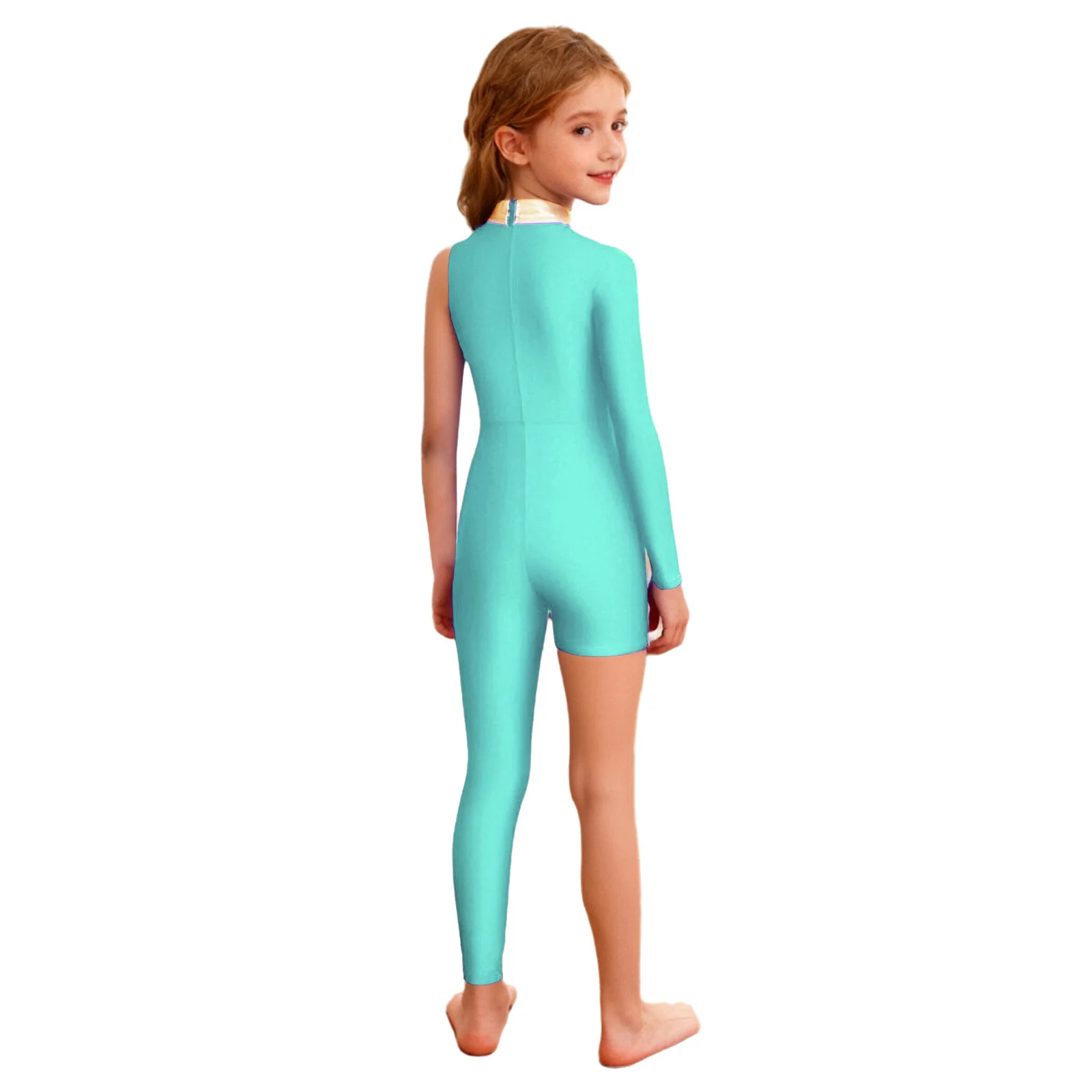 Niños Niñas elegante gimnasia patinaje artístico danza traje de actuación lentejuelas brillantes pierna asimétrica para monos de baile de escenario