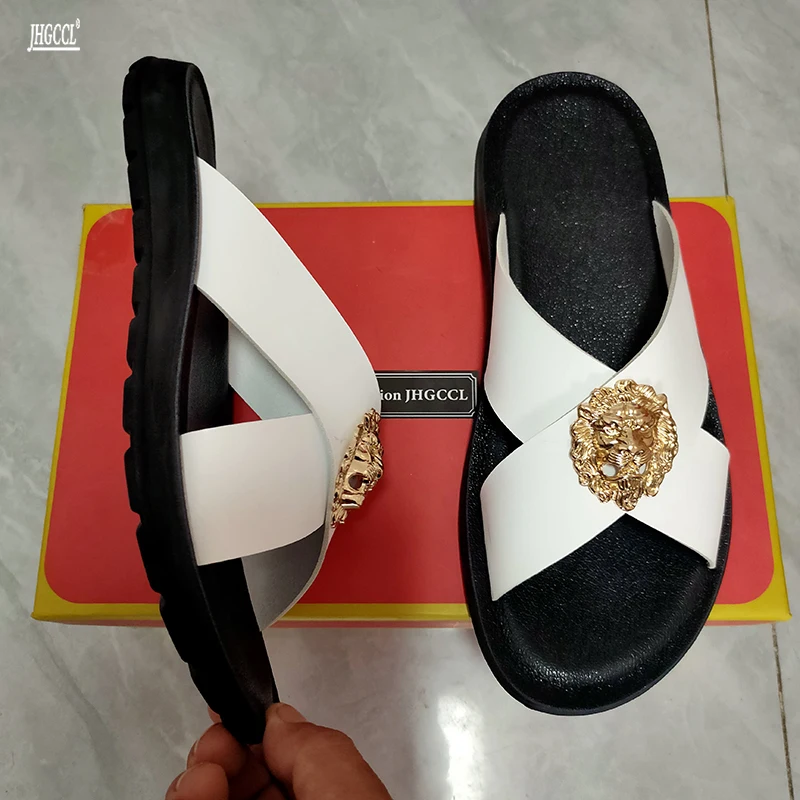 NEW Cow Leather slippers couple indoor non-slip men women home fashion casual single shoes PVC soft soles Zapatos Hombre