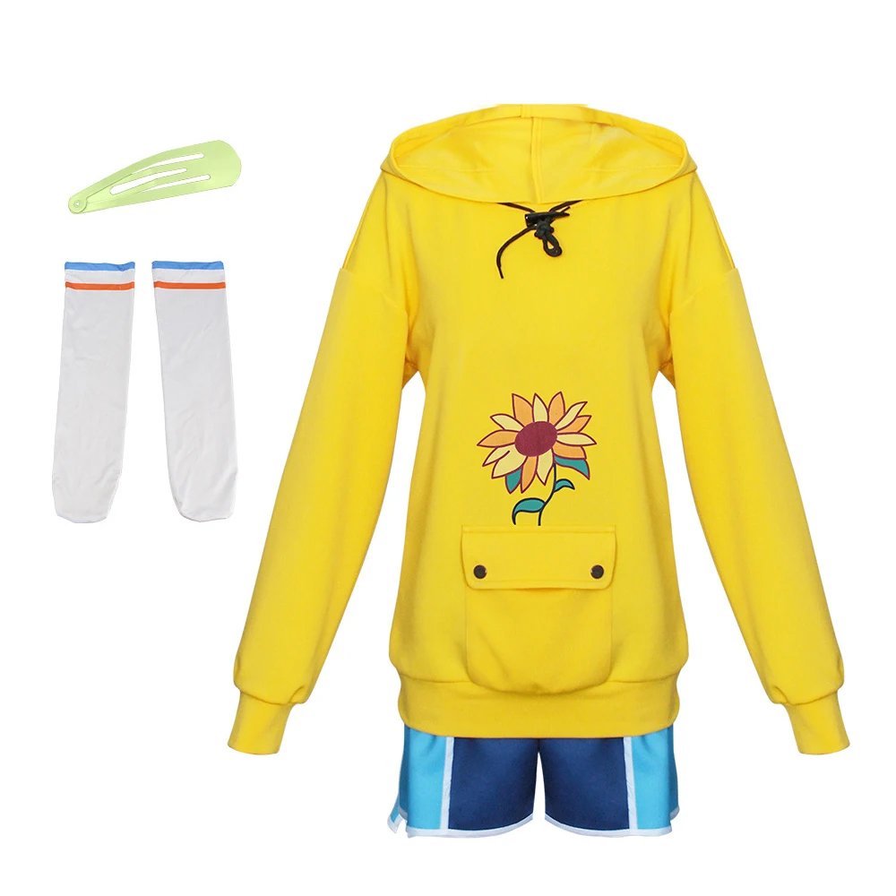 

Anime Wonder Egg Priority Costume Ohto Ai Cosplay Printed Yellow Hoodies Sweatsuits for Womens Girl Summer Shorts Bow Headgear