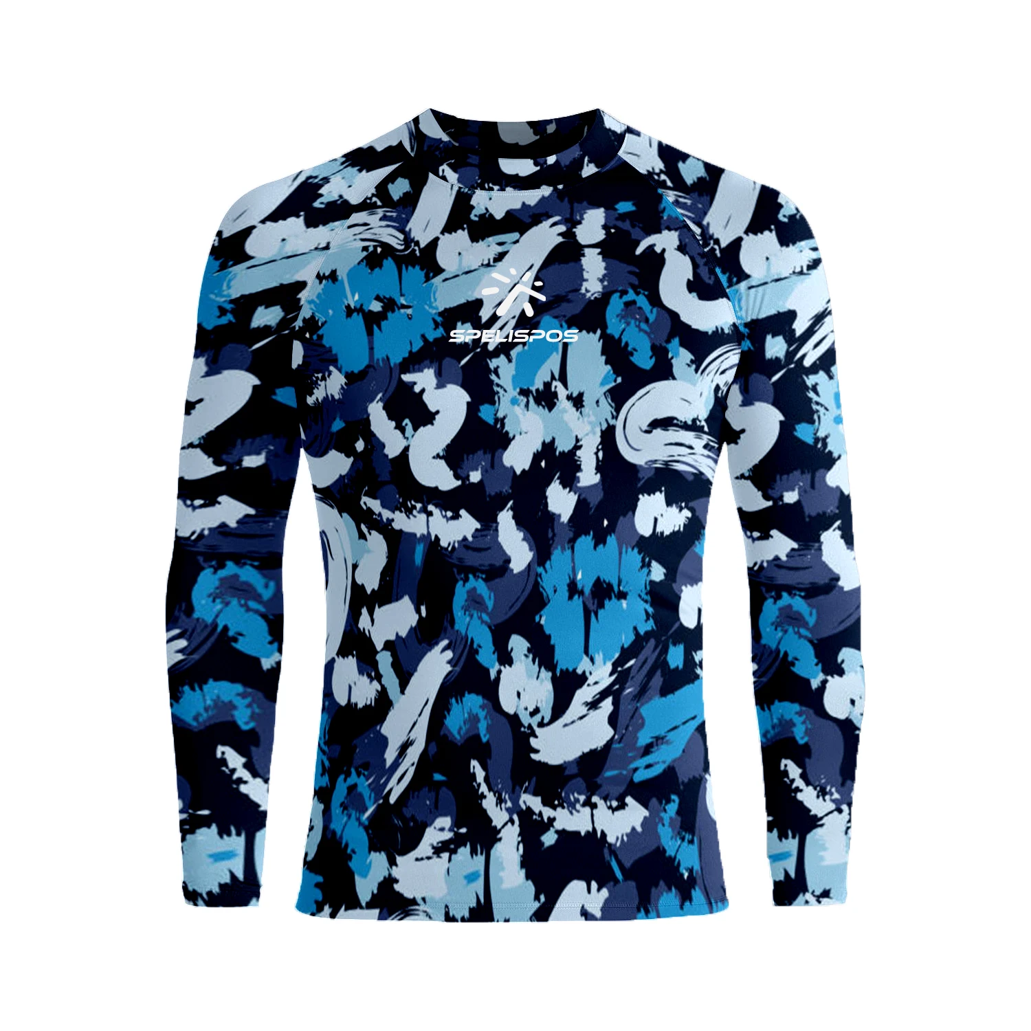 Men Long Sleeve Surfing Shirts Rashguard Sailing Tops Wear UPF 50 Sun Protection Quick Dry High Stretch Blue Abstract Camo Print