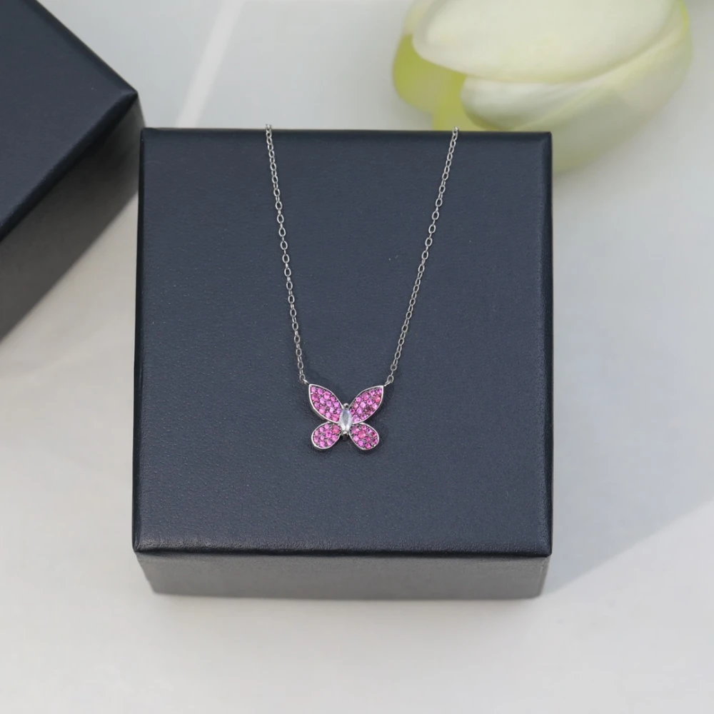 

S925 Sterling Silver Sparkle Butterfly Necklace Light Luxury Sweet Romantic Variety Of Color Choices