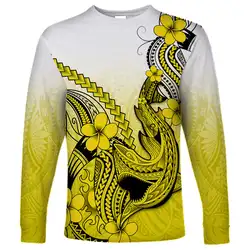 2024 new men's long-sleeved T-shirt 3D printed Polynesian flowers gradient printing men's autumn tops casual round neck street