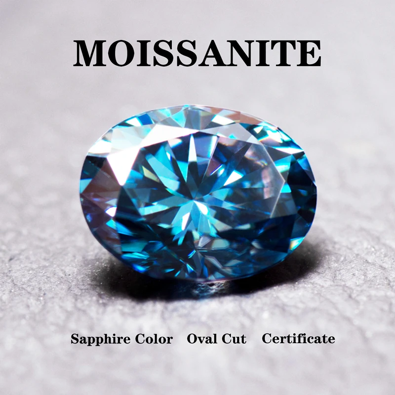 

Moissanite Stone Oval Cut Sapphire Blue Color Charms for Jewelry Making Advanced Jewelry Rings Earrings Making with Certificate