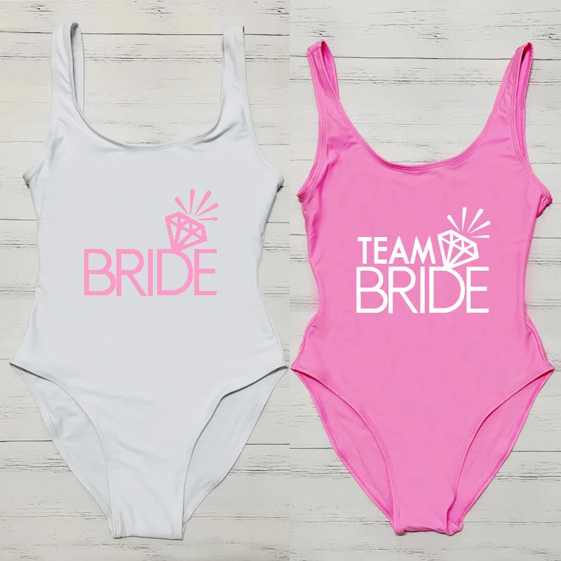 

S-3XL One-Piece Swimsuit Women Gold Team Bride Bachelor Party Swimming Suit Beachwear Summer Swimwear Sexy Low Back Bathing Suit