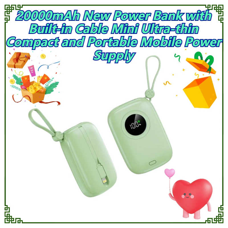 

20000mAh New Power Bank with Built-in Cable Mini Ultra-thin Compact and Portable Mobile Power Supply