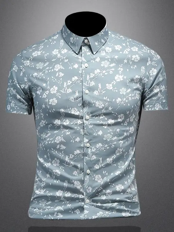 

Men's Slim Fit ort Sve irt Floral Print Breathable Summer New Sle Thin Polyester Fiber Easy Care High End Casual irt