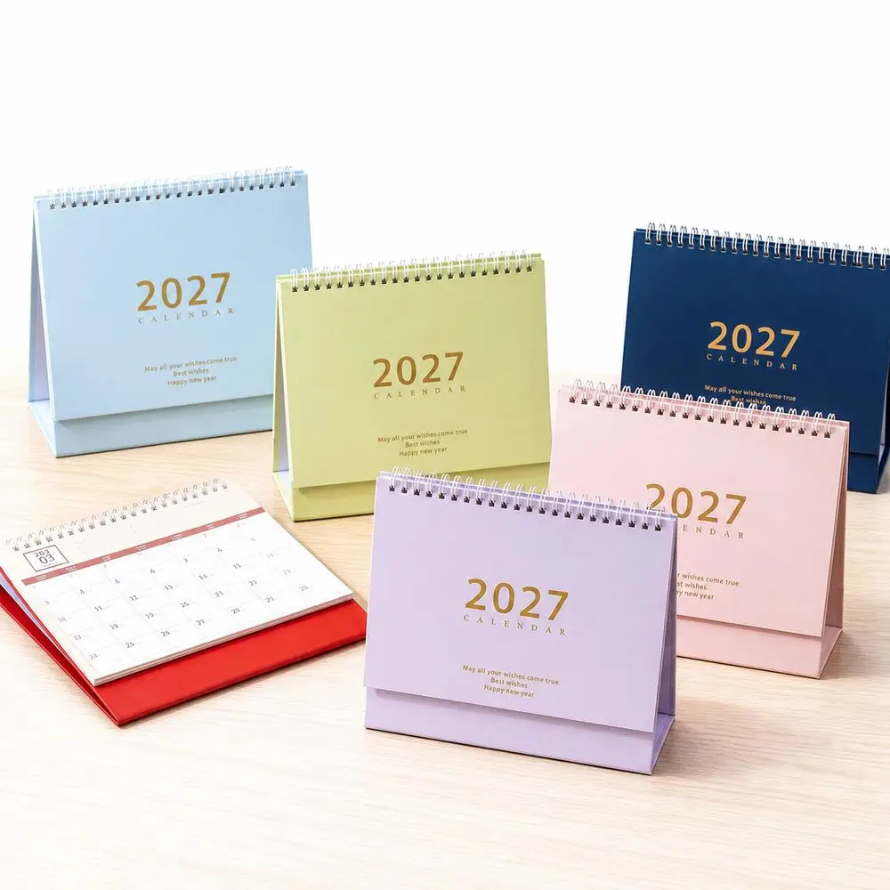 Portable 2027 Desktop Desk Calendar Morandi Color Foldable Flip Calendar Decorative Display Standing Table Calendar