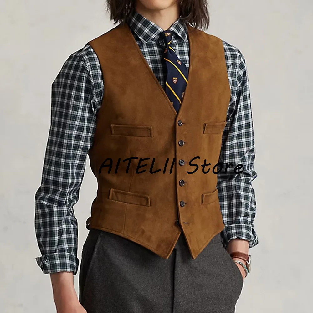 Mens Gilets Men's Suede Vest Elegant Vest Man Waistcoat Work Vests for Men Suits Dress Clothes Man Gilet Sleeveless Male Formal