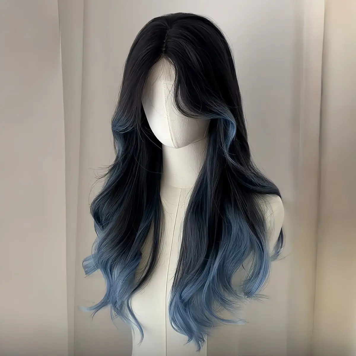 Black to Blue/Pink/Black Ombre Long Wavy Wig Natural Fluffy Body Wave Heat Resistant Synthetic Hair Daily & Party.