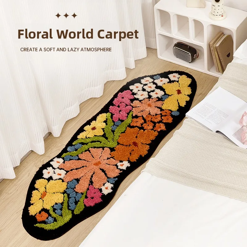 

Плюшевый ковер с цветочным узором «Допамин» для спальни, теплый декор для комнаты, прикроватный коврик для девочки, противоскользящий, с сильной звукопоглощающей способностью, во французском стиле