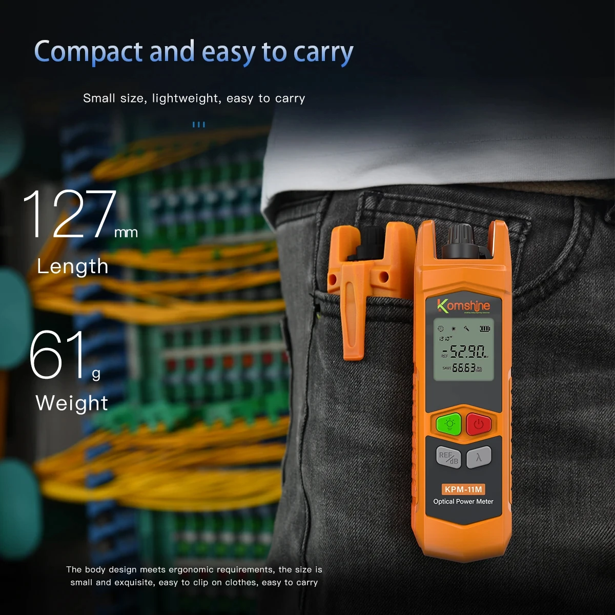 Komshine Power Meter Tester Attenuation Fiber Optical 2in1 Auto Switch KPM-11M-A-G Mobile Telecommunications -70dBm 6dBm