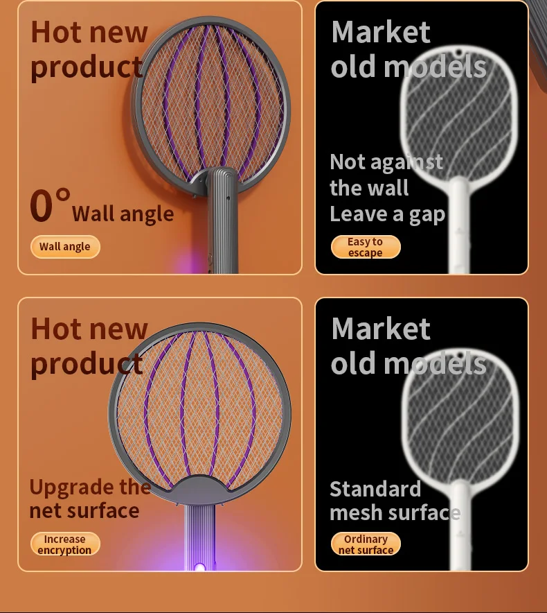 Faltbare elektrische Mückenklatsche, 3-in-1 elektrischer Mückenvernichter, Anti-Mücken-Lampe, wiederaufladbare, an der Wand montierte Mückenklatsche – Detail 6