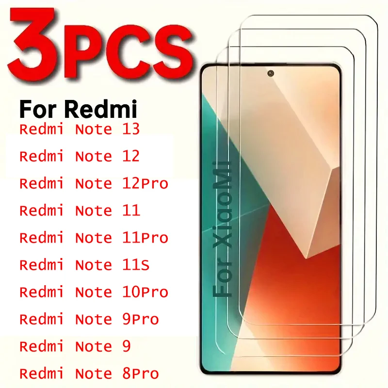 

3 шт. закаленное стекло для Redmi Note 13 Pro 12 11 11S 8 9 10 5G 4G Защитная пленка для экрана Note13