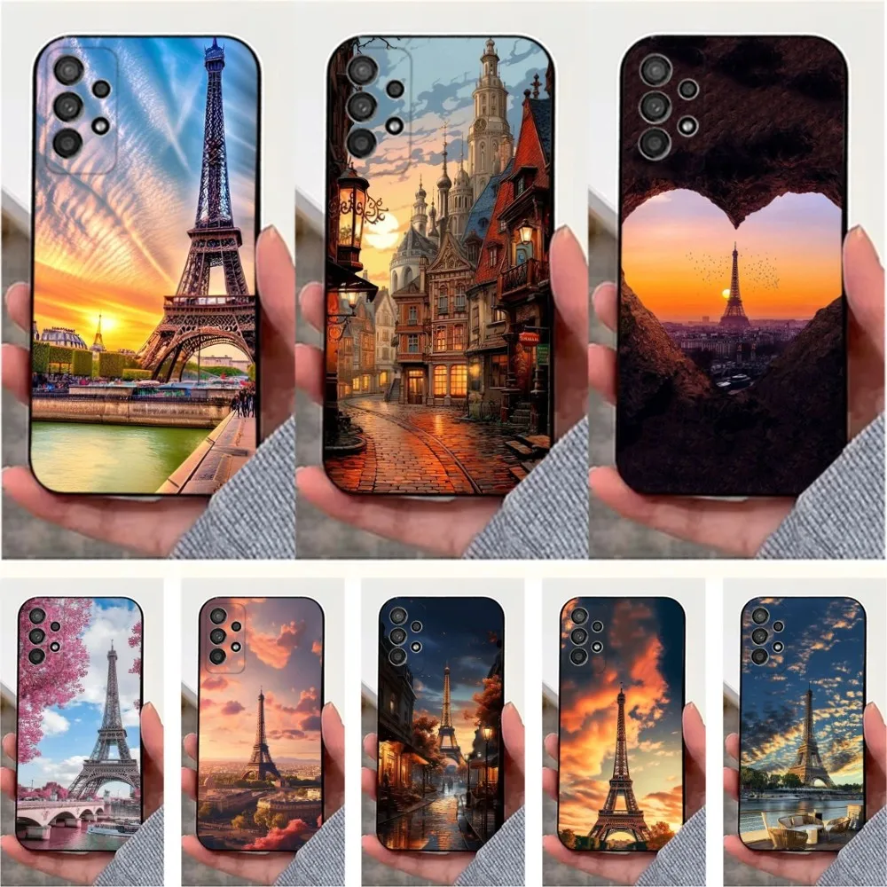Funda de teléfono Art Paris Torre Eiffel para Samsung S25,S24,S23,S22,S20,S21,S10,Ultra,Plus,Lite,FE, funda negra de silicona suave