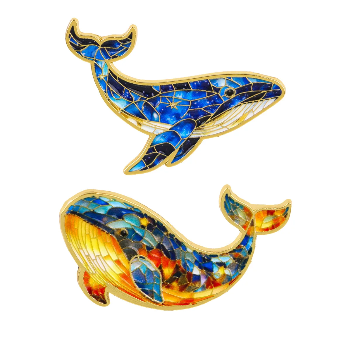 2pcs/set Blue Whale Enamel Pins Exquisite Metal Brooch Backpack Hat Bag Collar Lapel Badges Fashion Jewelry Collection Gifts