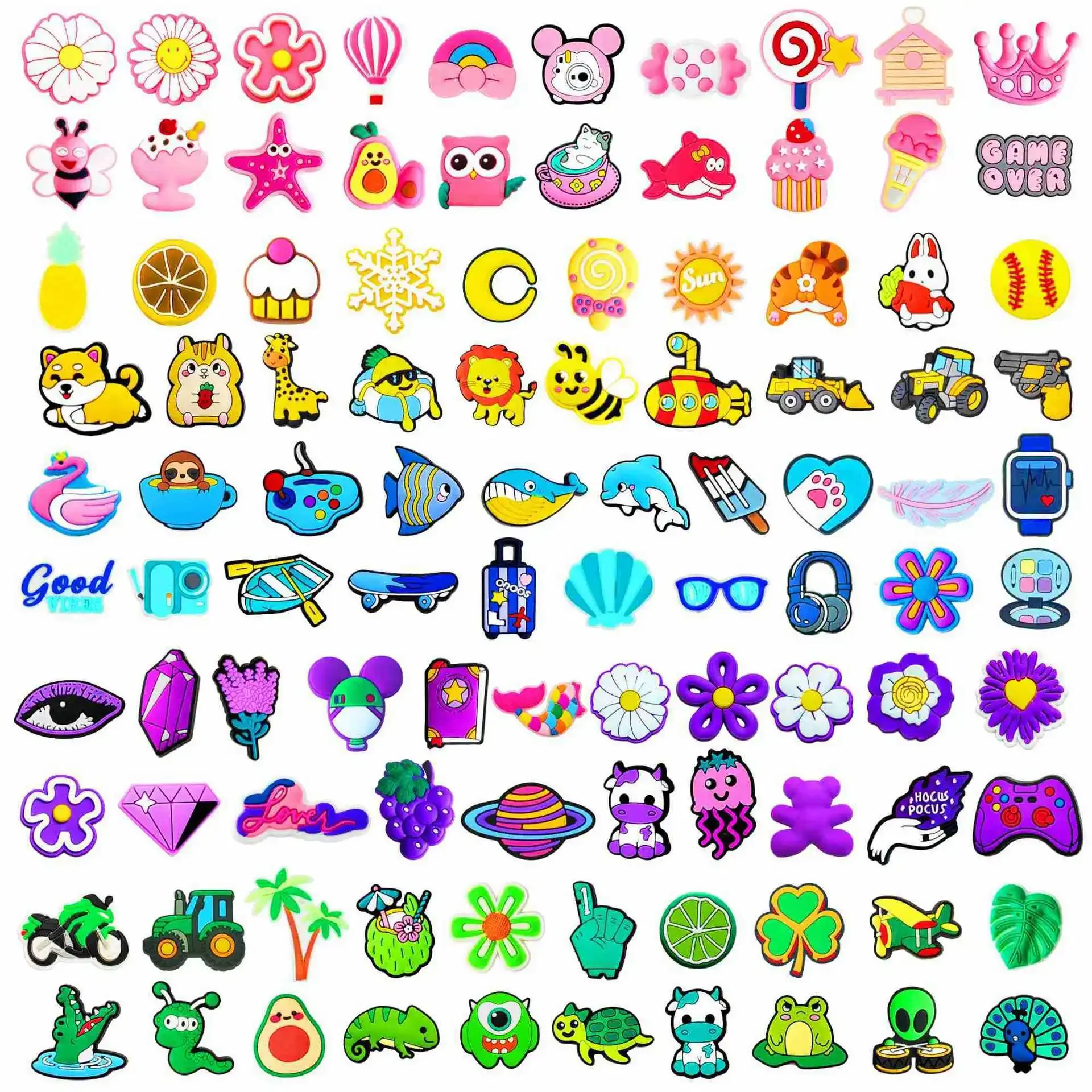

10/20/100pcs lot PVC shoe charms buckles accessories decorations animal flower green bee space for wristbands clog kids unisex