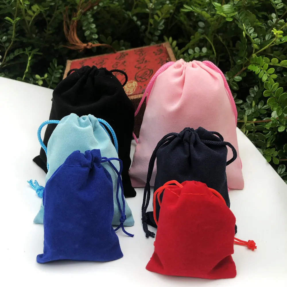 200 Pieces Velvet Dust Bag Black Multi-Color 10x12 Cm 7x9 Cm 5x7 Cm Drawstring Gift Packaging Small Jewelry Storage Bags