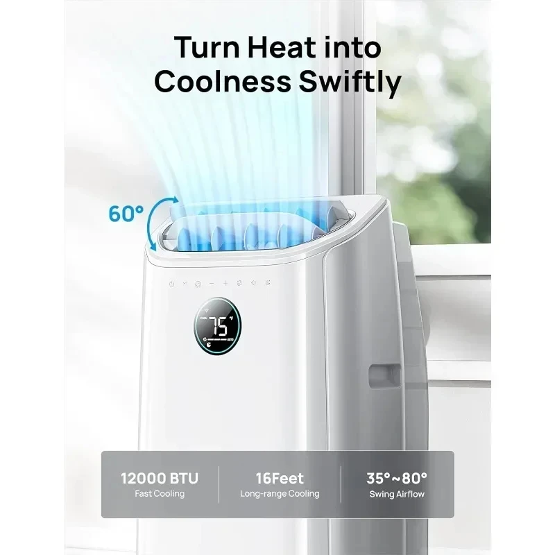 Condizionatori d'aria portatili, unità AC per camera da letto con raffreddamento senza drenaggio, APP/voce/telecomando, Timer 24 ore con ventola e deumidificatore