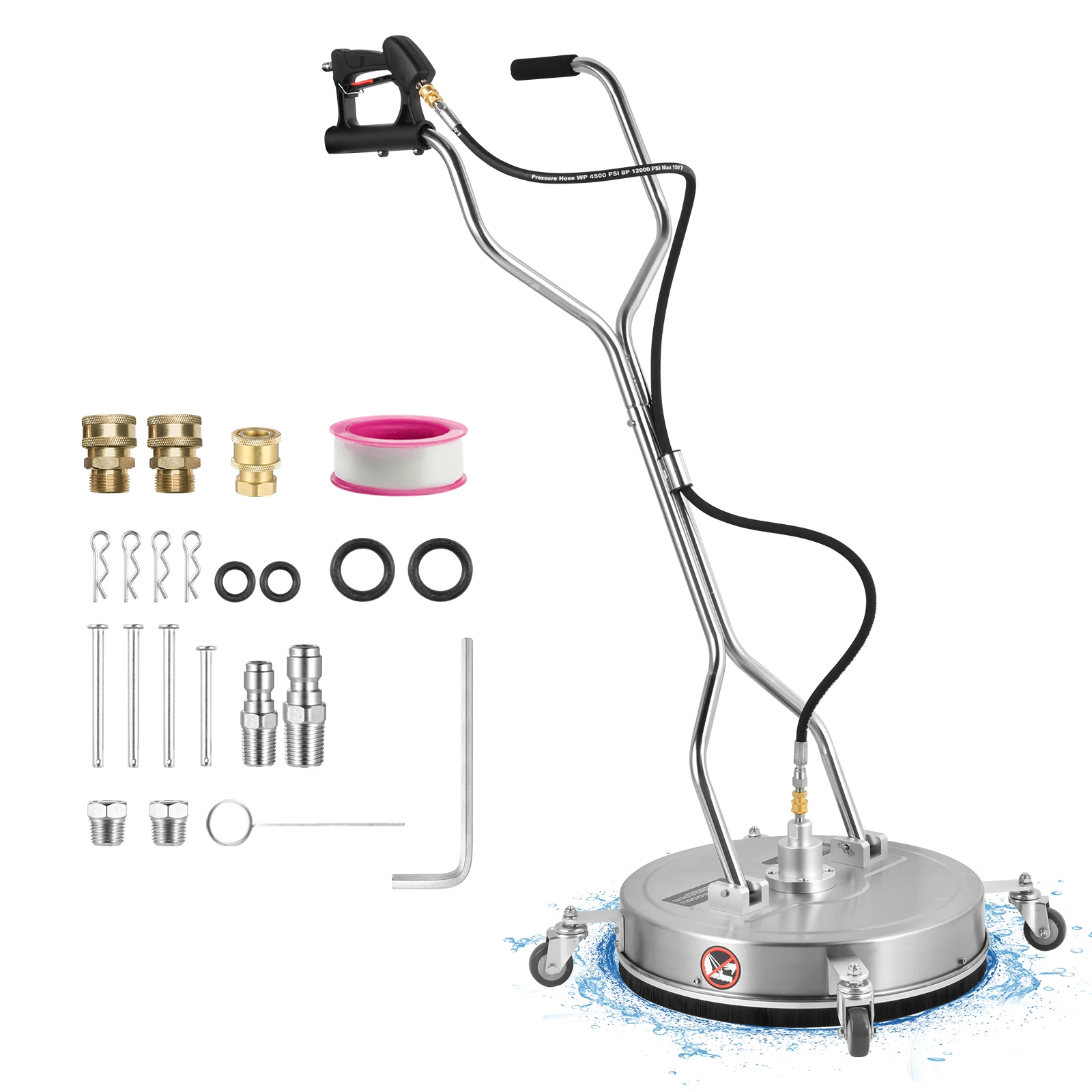 20/24 in Pressure Washer Surface Cleaner for Large Areas, Stainless Steel 2 Handle Attachment with 4 Wheels, Extra-Wide Power Washer Accessory for Commercial and Home Use