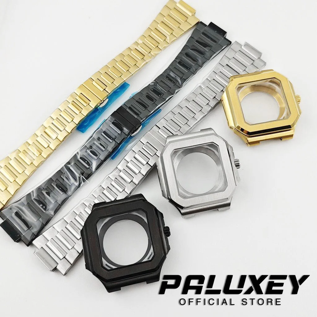 

Черные часы PVD с квадратным корпусом и браслетом из нержавеющей стали для квадратного циферблата 29,5 мм, часы PP CUBITUS для механизмов NH34, NH35, NH36