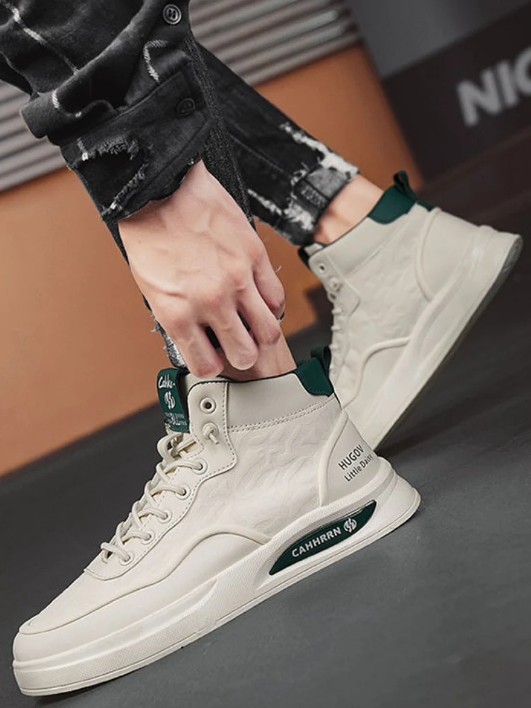 

Мужские повседневные кроссовки на весну и осень 2023, новые винтажные высокие кеды на шнуровке, универсальные нескользящие прочные рабочие модные удобные туфли