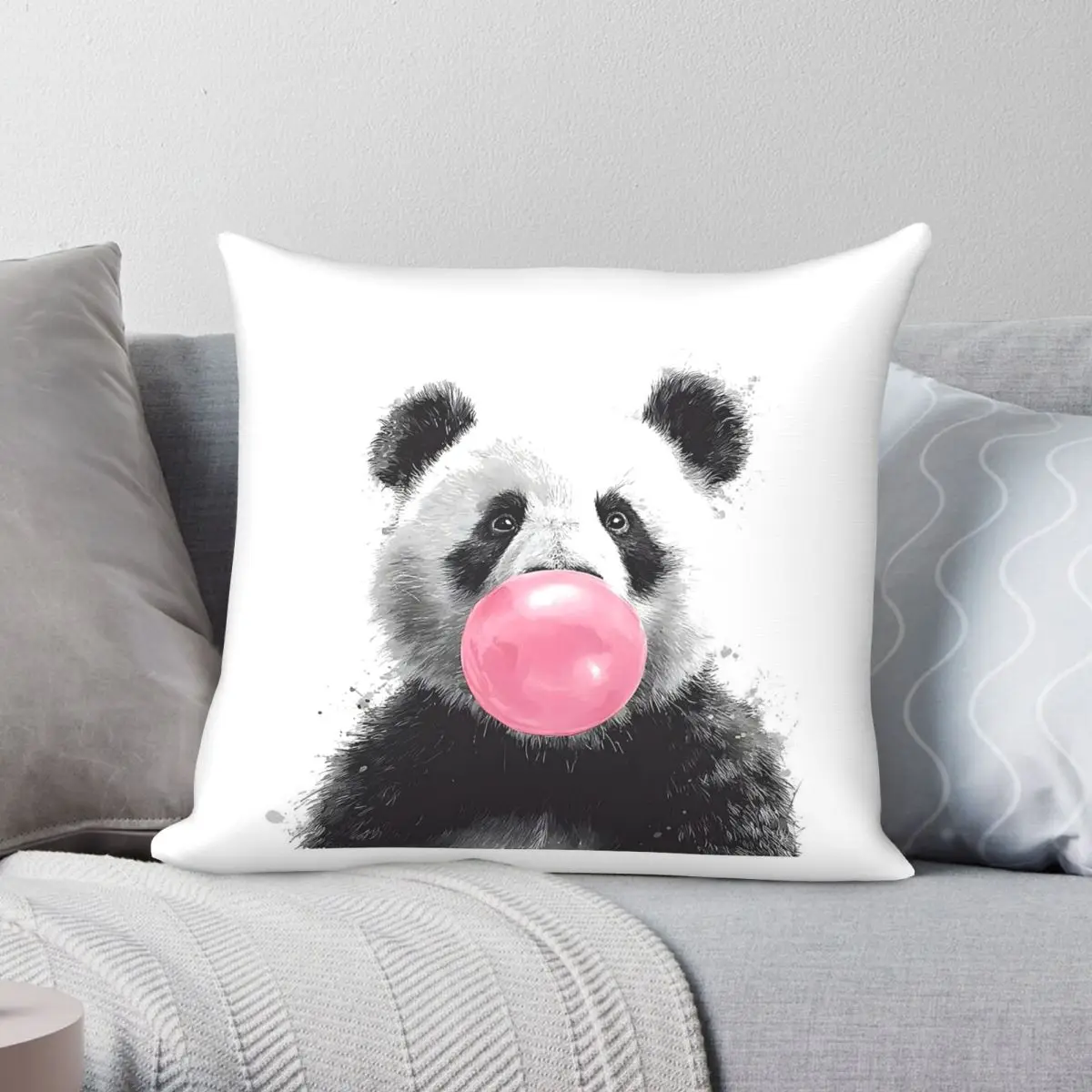 Cool Panda Bubble Gum Pillowcase Polyester Linen Velvet Printed Zip Decorative Pillow Case Bed Cushion Cover Wholesale