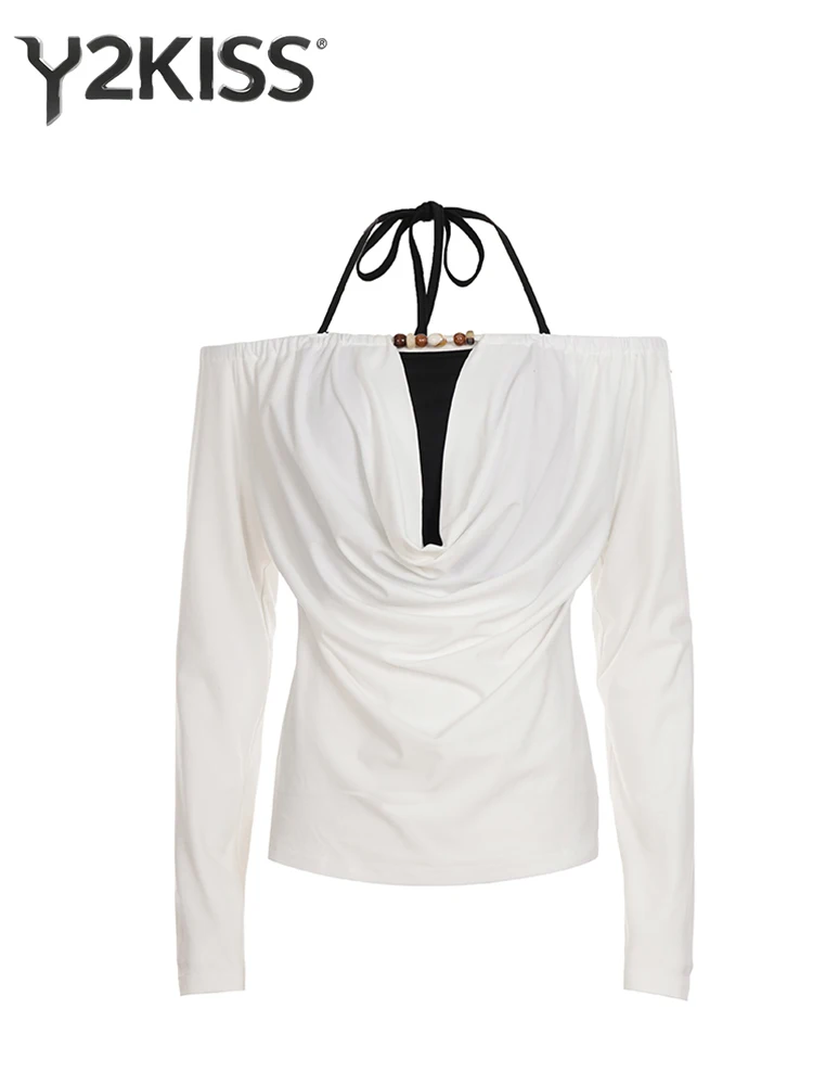 

2200, осень-зима, женский корейский топ из двух предметов с разрезом на шее, футболка с длинными рукавами 2000-х годов, футболки Kpop, Y2k Design Coquette Gyaru, новинка