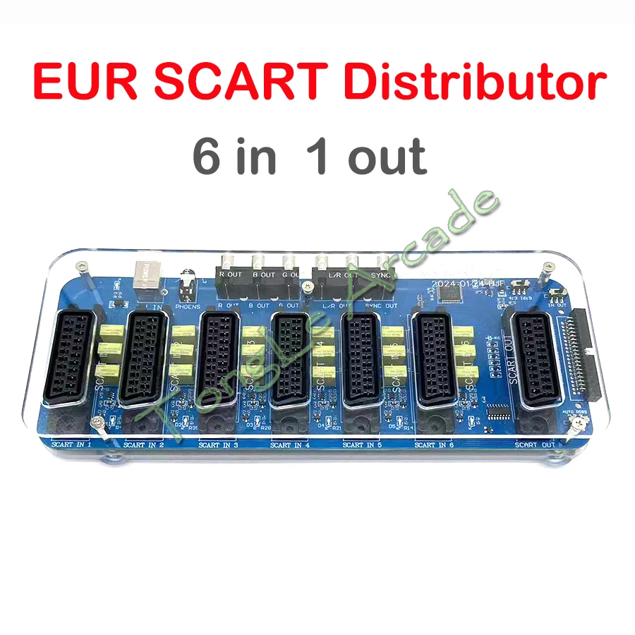 6 Input 1 Output EUR RGBS Scart Distributor, RCA SVHS AV TV Audio Converter Divider Auto Switcher for Md/sfc/ps123/ss/dc/box