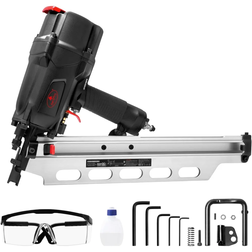 

AEROPRO TOOLS Pneumatic Framing Nailer RHF9021, 21 Degree plastic collated nails from 2-Inch to 3-1/2-Inch With Toolless Depth A