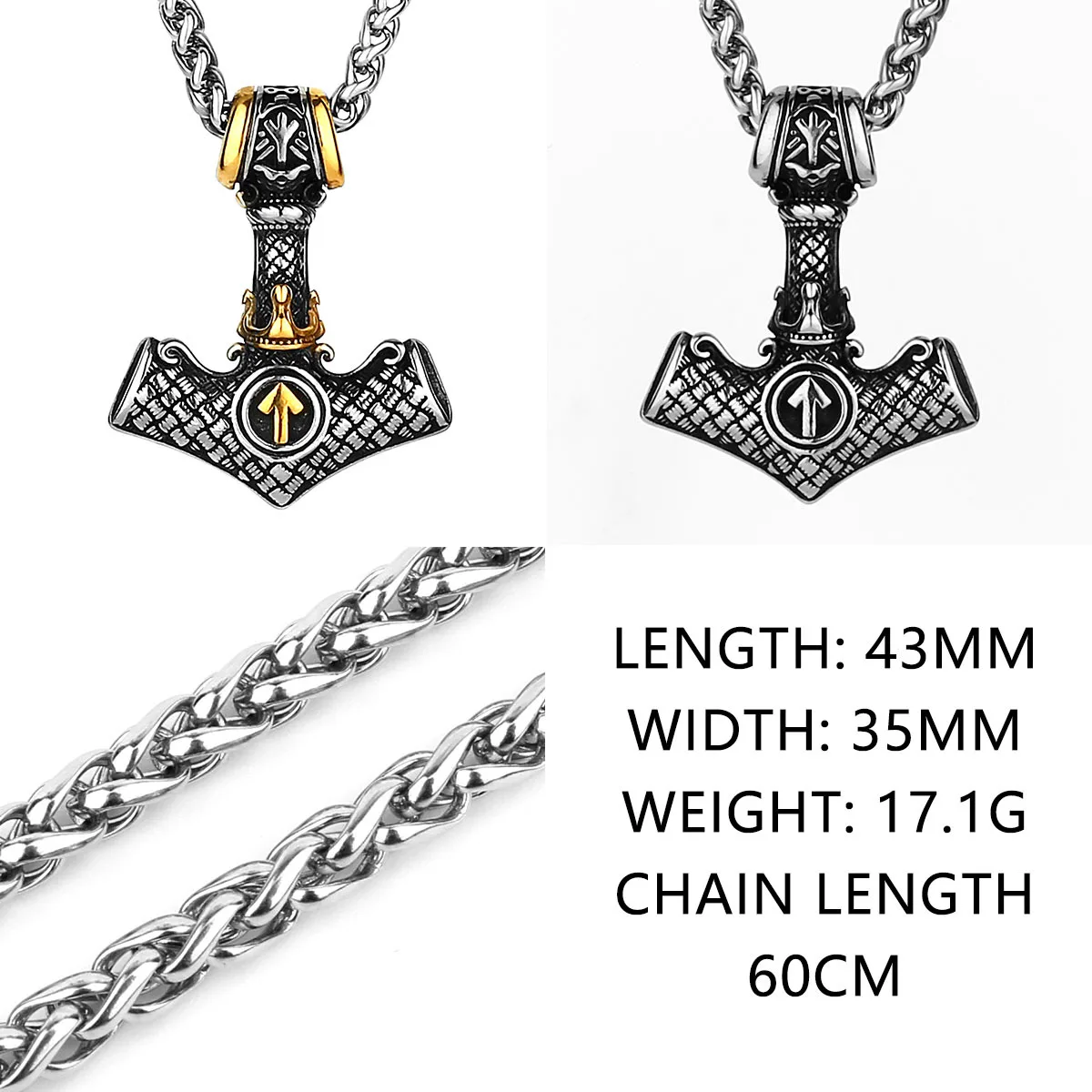 HNSP 316L Stainless Steel Norse Odin Knot Mjolnir Pendant Necklace For Men Viking Jewelry Accessories view 5