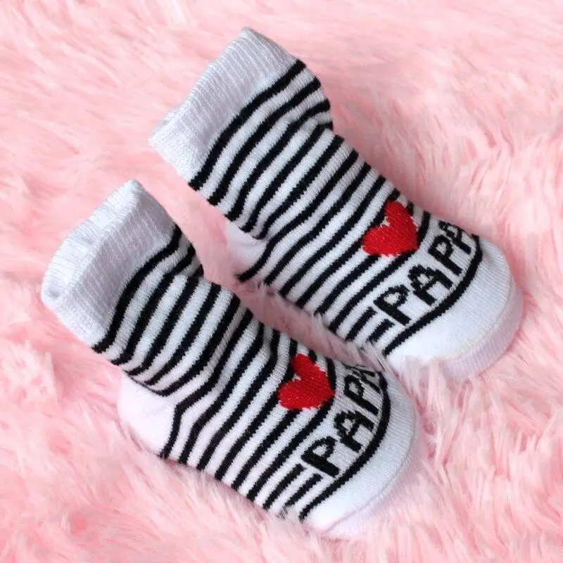 Baby Soft Cotton Socks Cute Love Mama Girls Boys Warm Socks Newborn Toddler Stripe White Short Clothes for 0-6M Infant Stuff