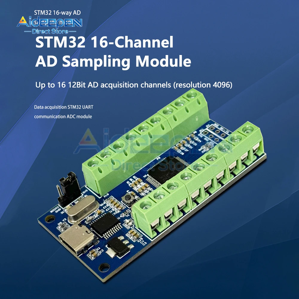 STM32F103R8T6 USB Interface 16 Channel 12Bit AD Sampling Data Acquisition STM32 UART Communication ADC Module DC 3.3V/5V