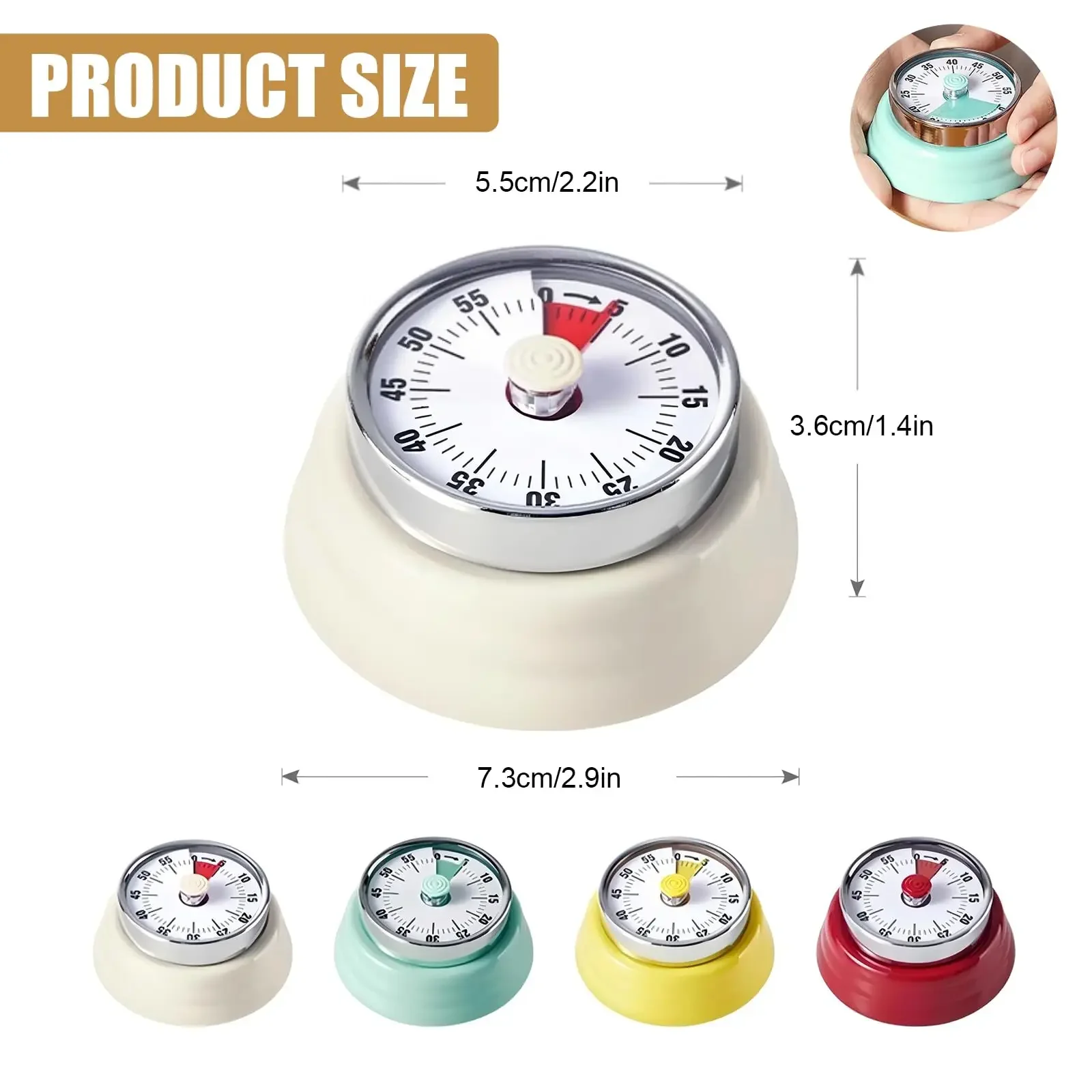 60 Minute Kitchen Timers Visual Mechanical Countdown Timers with Magnetic Backing Hanging Hole Timers Cooking Learning Tools