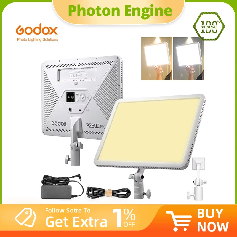 GODOX P260C PRO 2800-6500K Двухцветная светодиодная панель с регулируемой яркостью Студийная лампа для видеосъемки и видеоблогов