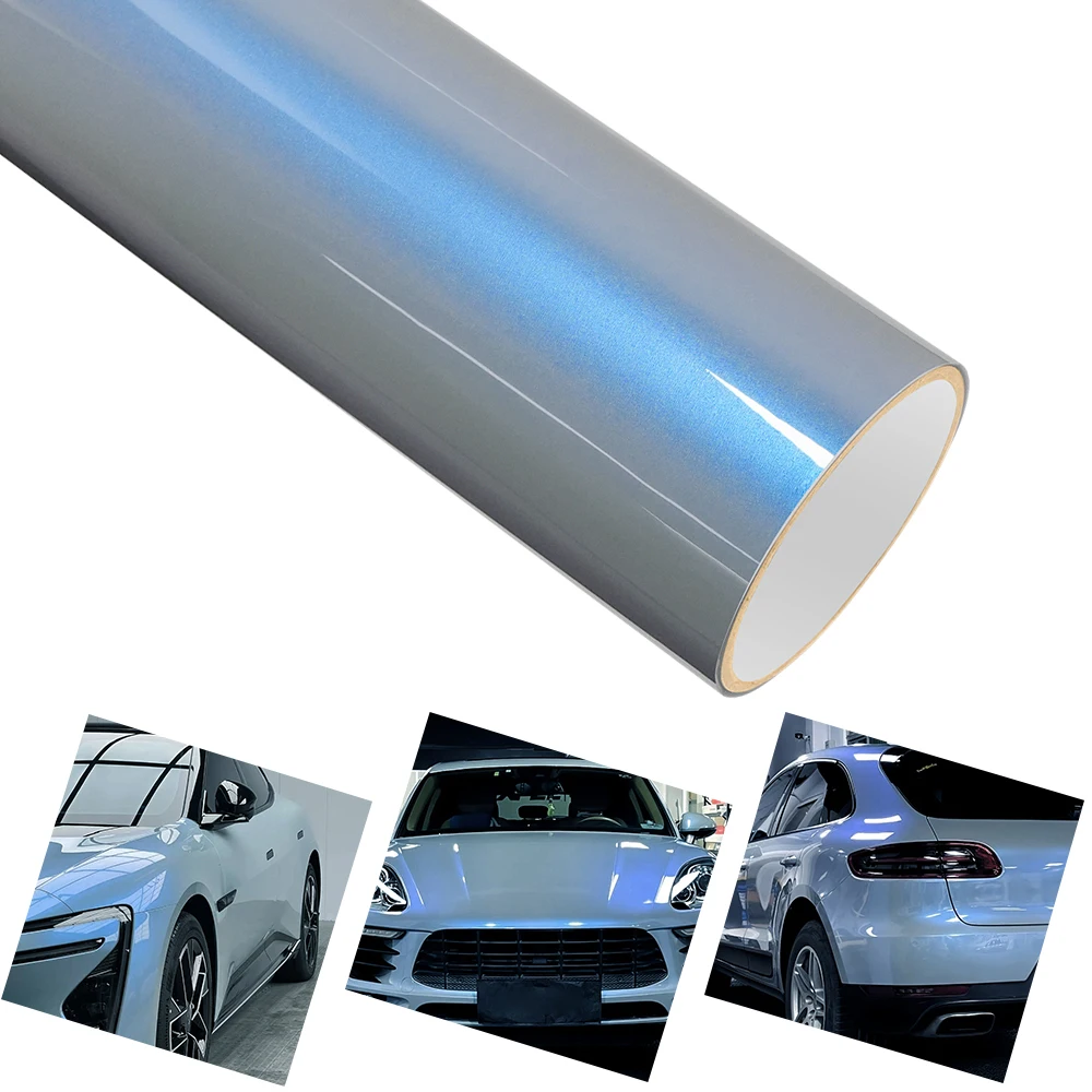 

Car Vinyl Film PET Magic Pearl Gray & Blue Auto Wrap Decal Sticker With Air Release Motorcycle Car Body Exterior Decoration Film