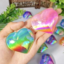 1PC High Quality Colourful Aura Selenite Heart Natural Crystal Heart,Gemstone Jewelry, Glitter, Healing Crystal, Girlfriend Gift