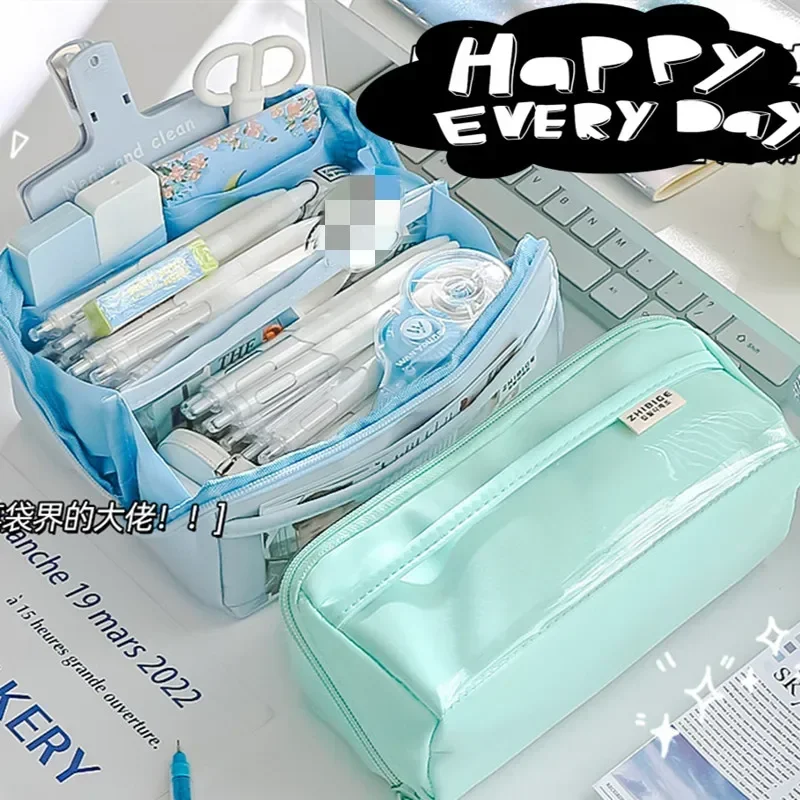 Imagem -02 - Candy Color Pencil Case Linda Moda Simplicidade Cor Sólida Papelaria de Alta Capacidade Bolsa de Armazenamento para Estudante 10 Camadas