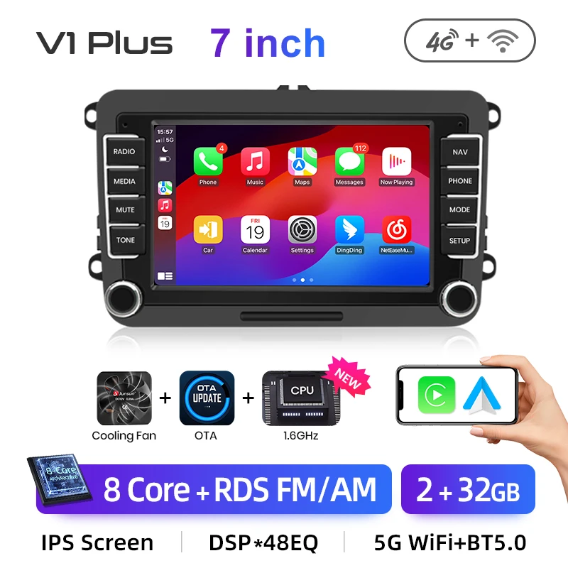 Junsun 7 inch autoradio voor VW Volkswagen Passat B6 B7 T5 Tiguan Touran GOLF POLO CarPlay Android Auto FM RDS GPS Multimedia