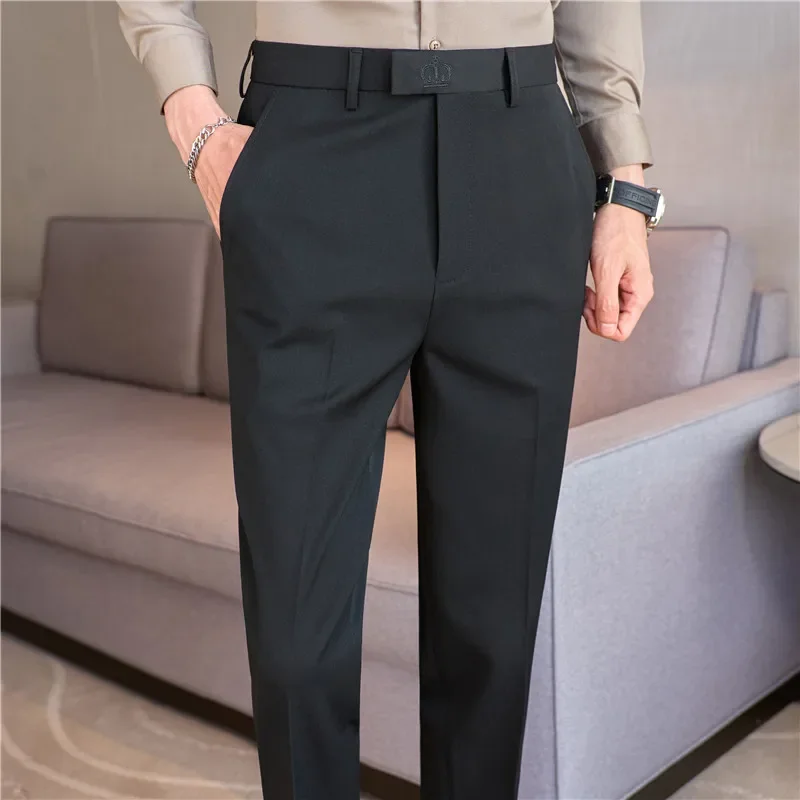 Dress Pants Men 2024 Autumn New Embroidered Suit Pants Business Casual Slim Fit Solid Casual Formal Dress Trousers Men Clothing