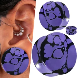 1PC Purple And Black Howlite Stone Ear Plugs Gauges Solid Tunnels Expander Stretchers Fashion Piercing Body Jewelry 6mm-30mm